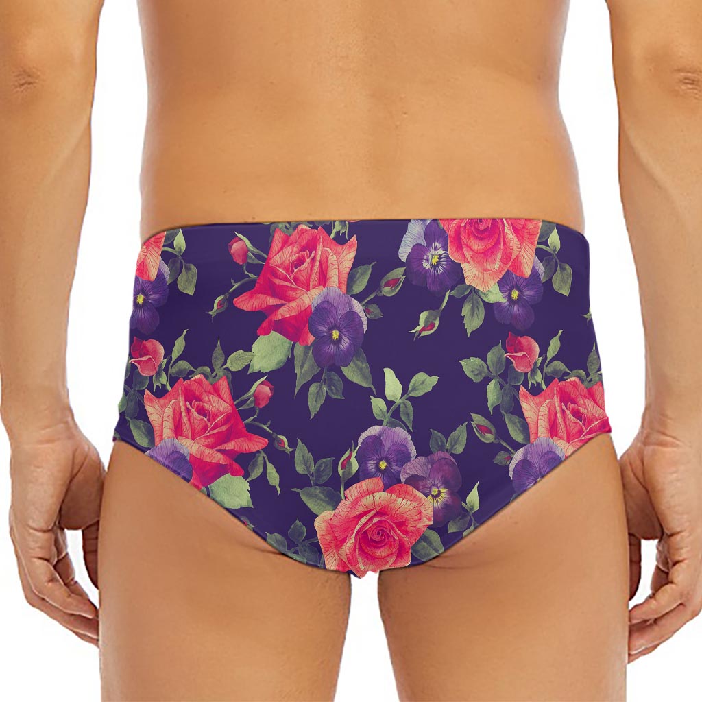 Rose Pansy Floral Flower Pattern Print Men's Triangle Swim Briefs