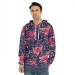 Rose Pansy Floral Flower Pattern Print Men's Velvet Pullover Hoodie
