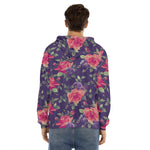 Rose Pansy Floral Flower Pattern Print Men's Velvet Pullover Hoodie