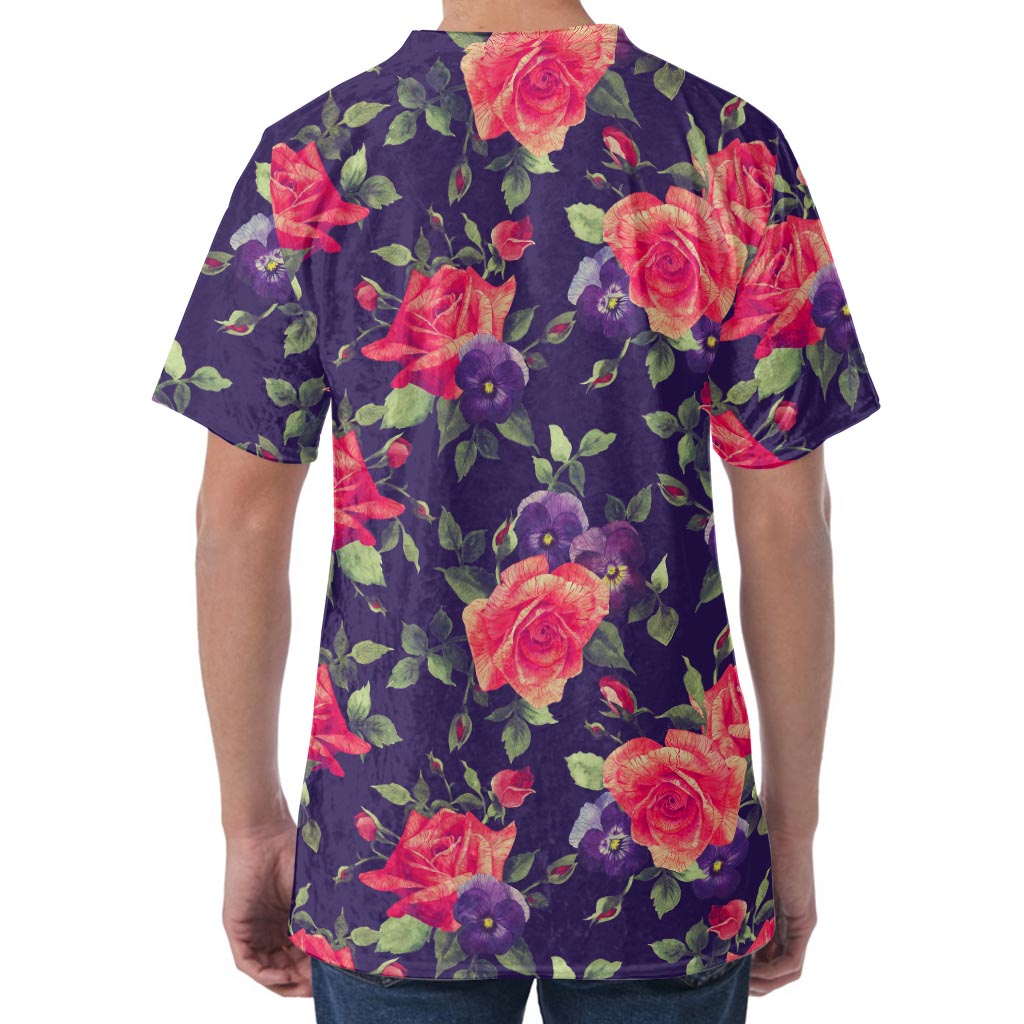 Rose Pansy Floral Flower Pattern Print Men's Velvet T-Shirt