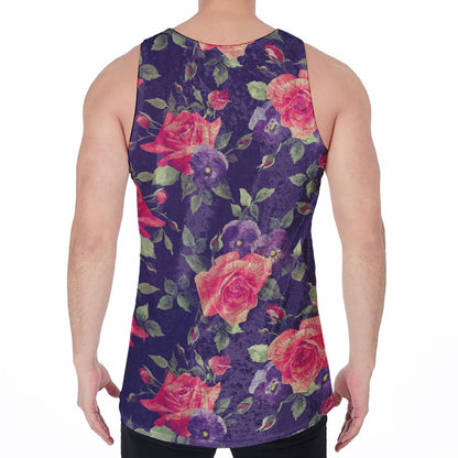 Rose Pansy Floral Flower Pattern Print Men's Velvet Tank Top