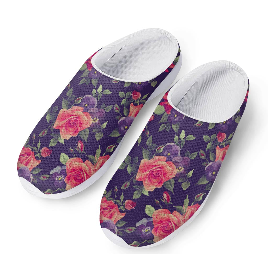 Rose Pansy Floral Flower Pattern Print Mesh Casual Shoes