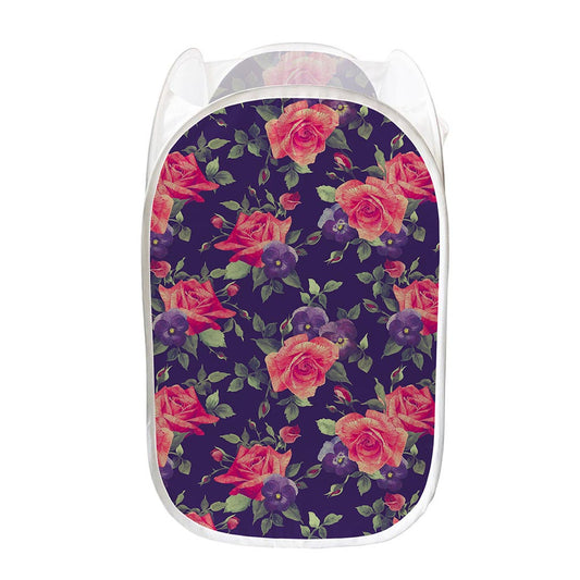 Rose Pansy Floral Flower Pattern Print Mesh Laundry Hamper