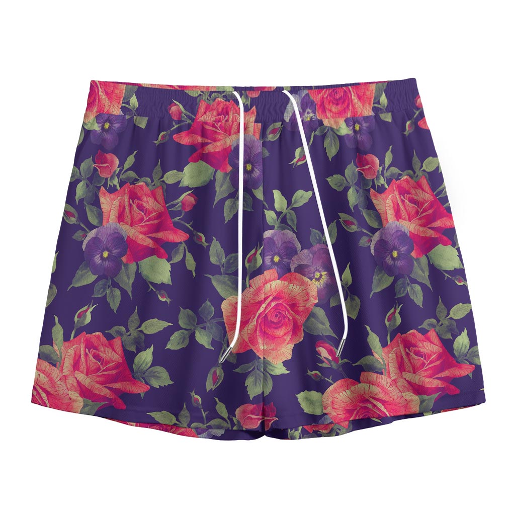 Rose Pansy Floral Flower Pattern Print Mesh Shorts