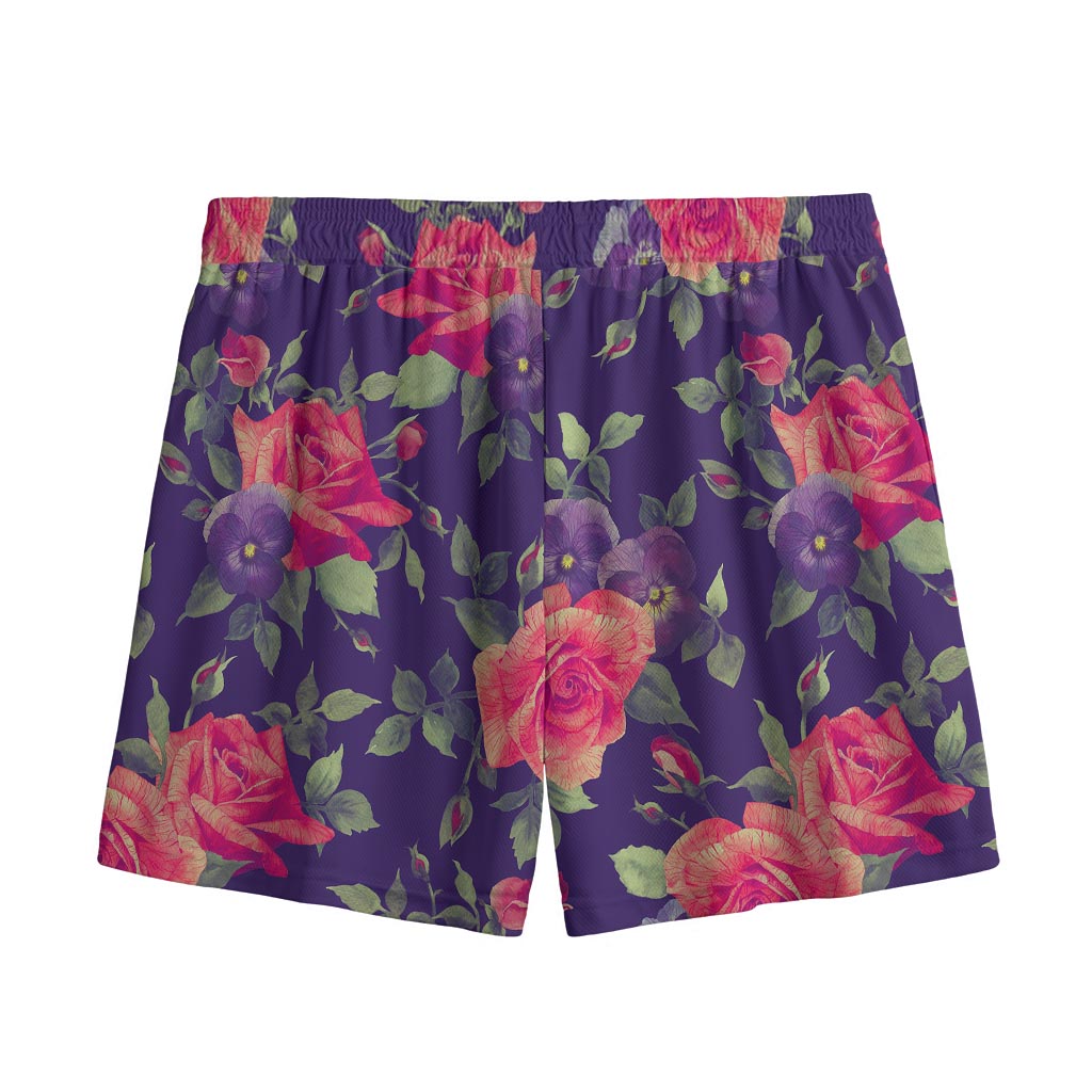 Rose Pansy Floral Flower Pattern Print Mesh Shorts