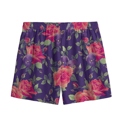Rose Pansy Floral Flower Pattern Print Mesh Shorts