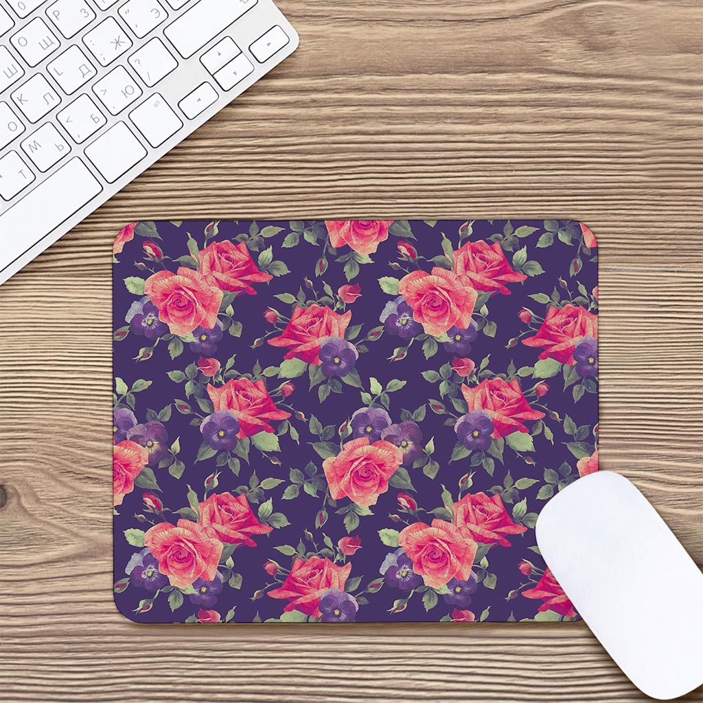 Rose Pansy Floral Flower Pattern Print Mouse Pad
