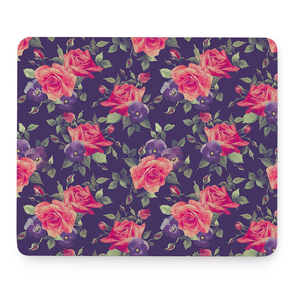 Rose Pansy Floral Flower Pattern Print Mouse Pad