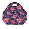 Rose Pansy Floral Flower Pattern Print Neoprene Lunch Bag