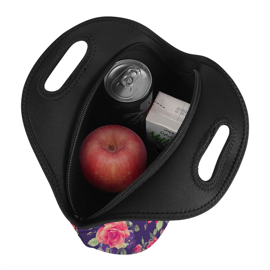 Rose Pansy Floral Flower Pattern Print Neoprene Lunch Bag
