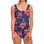 Rose Pansy Floral Flower Pattern Print One Piece Swimsuit