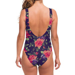 Rose Pansy Floral Flower Pattern Print One Piece Swimsuit