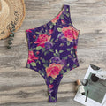 Rose Pansy Floral Flower Pattern Print One Shoulder Bodysuit