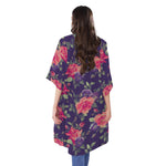 Rose Pansy Floral Flower Pattern Print Open Front Beach Cover Up