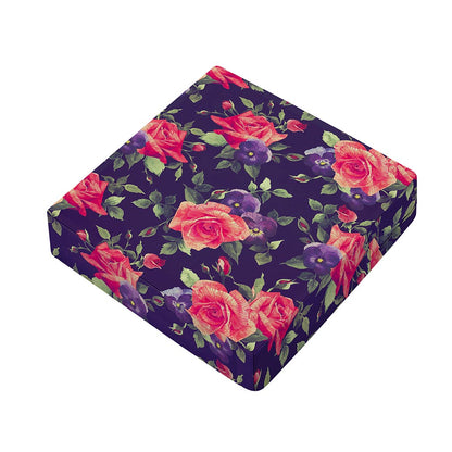 Rose Pansy Floral Flower Pattern Print Outdoor Seat Cushion Cover