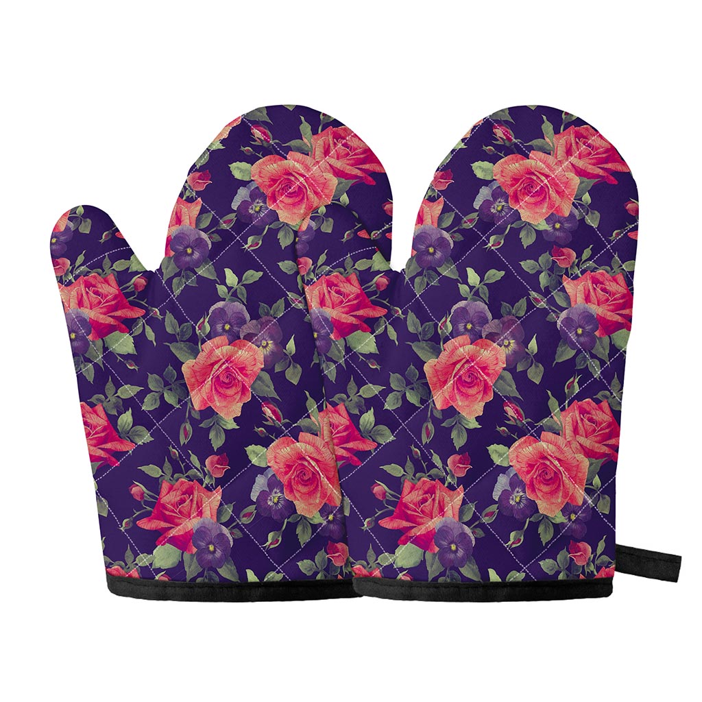 Rose Pansy Floral Flower Pattern Print Oven Mitts