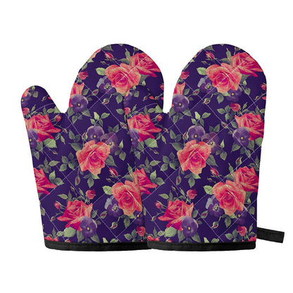 Rose Pansy Floral Flower Pattern Print Oven Mitts