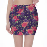 Rose Pansy Floral Flower Pattern Print Pencil Mini Skirt