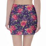 Rose Pansy Floral Flower Pattern Print Pencil Mini Skirt