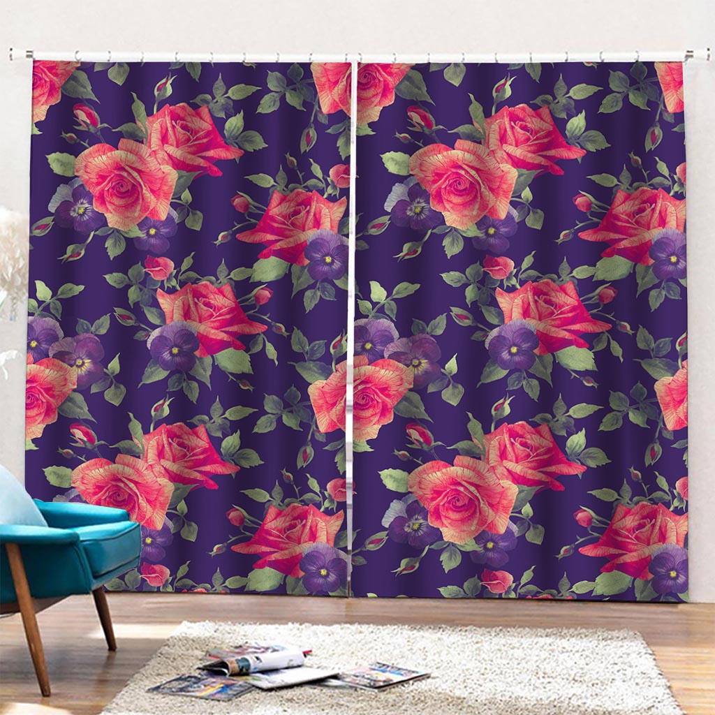 Rose Pansy Floral Flower Pattern Print Pencil Pleat Curtains