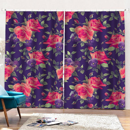 Rose Pansy Floral Flower Pattern Print Pencil Pleat Curtains