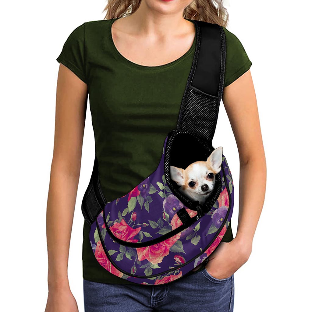 Rose Pansy Floral Flower Pattern Print Pet Sling Carrier