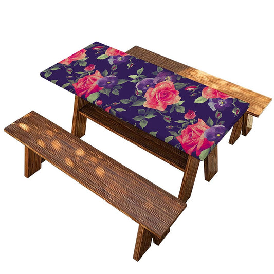 Rose Pansy Floral Flower Pattern Print Picnic Table Cover