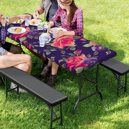 Rose Pansy Floral Flower Pattern Print Picnic Table Cover