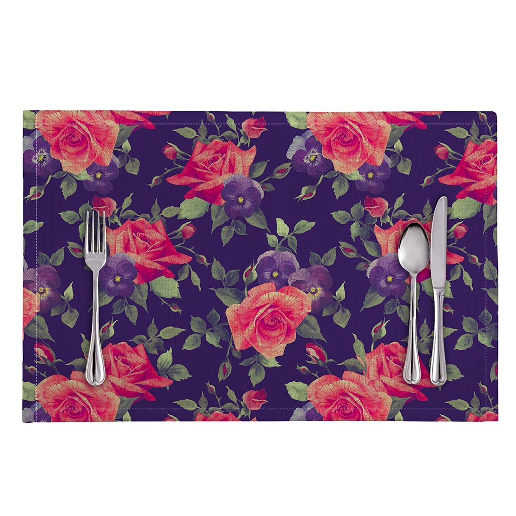 Rose Pansy Floral Flower Pattern Print Placemat