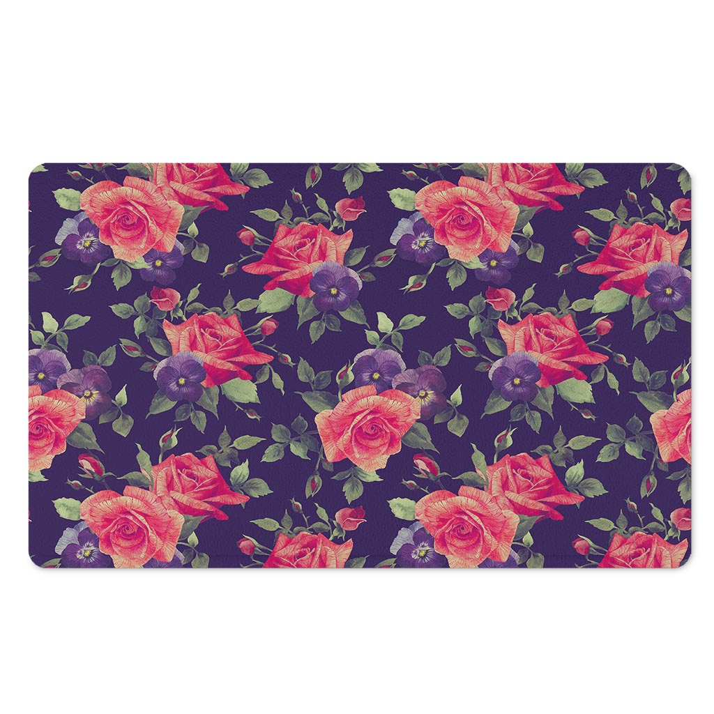 Rose Pansy Floral Flower Pattern Print Polyester Doormat