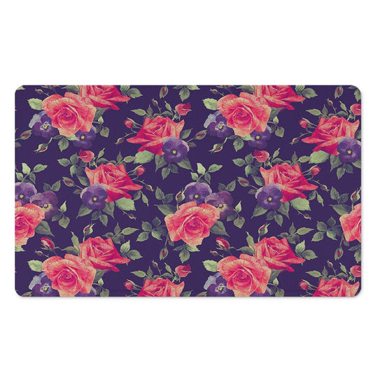 Rose Pansy Floral Flower Pattern Print Polyester Doormat