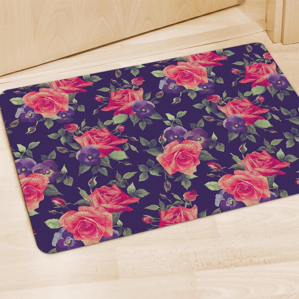 Rose Pansy Floral Flower Pattern Print Polyester Doormat