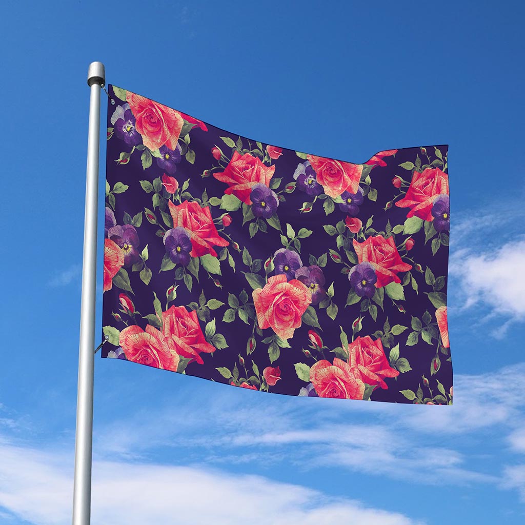 Rose Pansy Floral Flower Pattern Print Polyester Flag