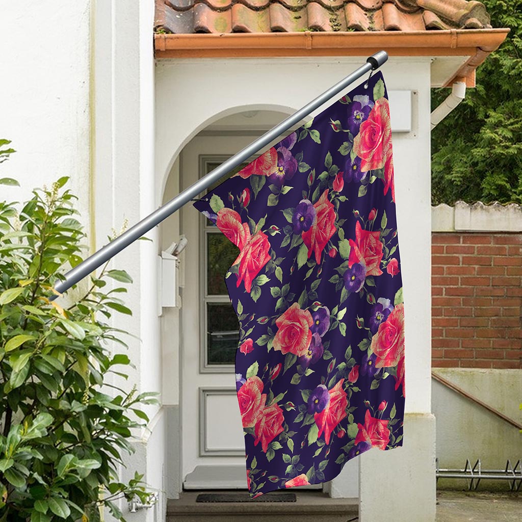 Rose Pansy Floral Flower Pattern Print Polyester Flag