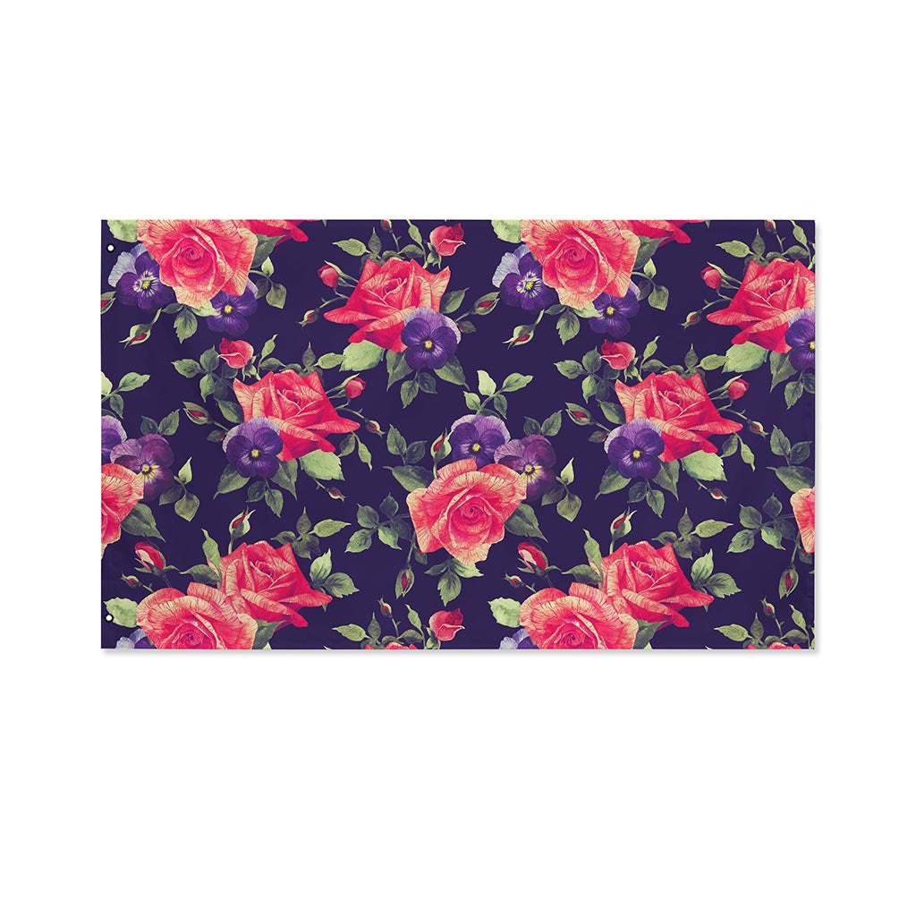 Rose Pansy Floral Flower Pattern Print Polyester Flag