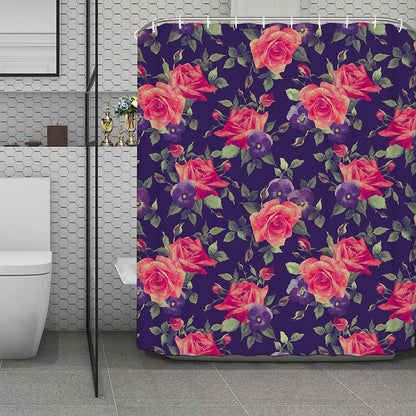 Rose Pansy Floral Flower Pattern Print Polyester Shower Curtain