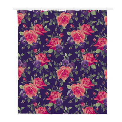 Rose Pansy Floral Flower Pattern Print Polyester Shower Curtain
