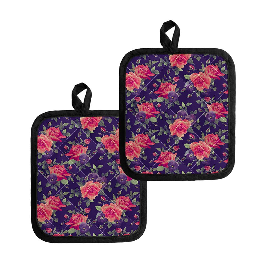 Rose Pansy Floral Flower Pattern Print Pot Holders