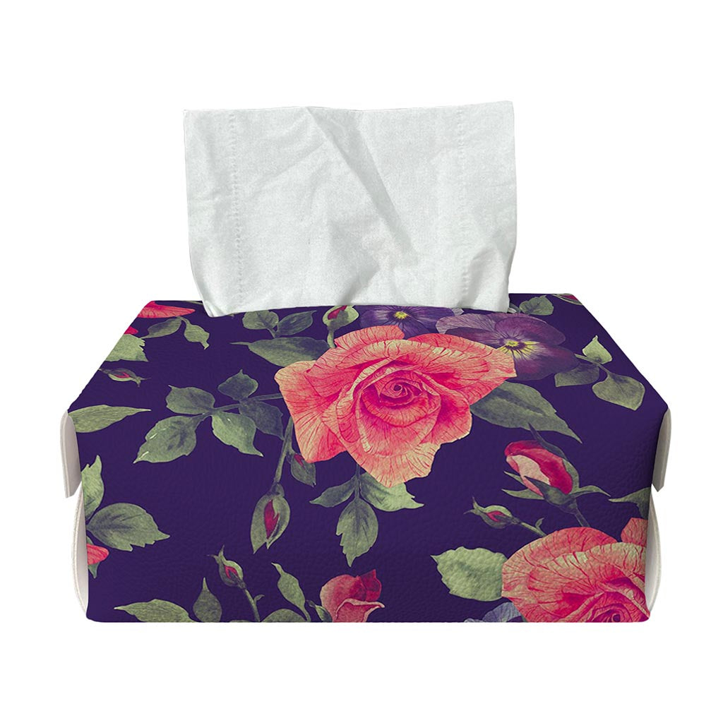 Rose Pansy Floral Flower Pattern Print Rectangle Tissue Box Cover