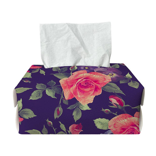 Rose Pansy Floral Flower Pattern Print Rectangle Tissue Box Cover