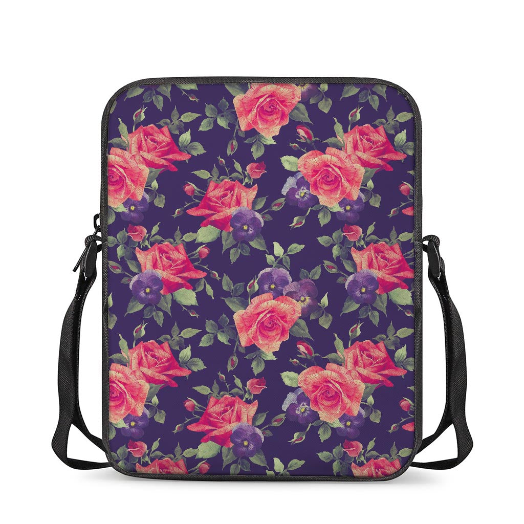 Rose Pansy Floral Flower Pattern Print Rectangular Crossbody Bag