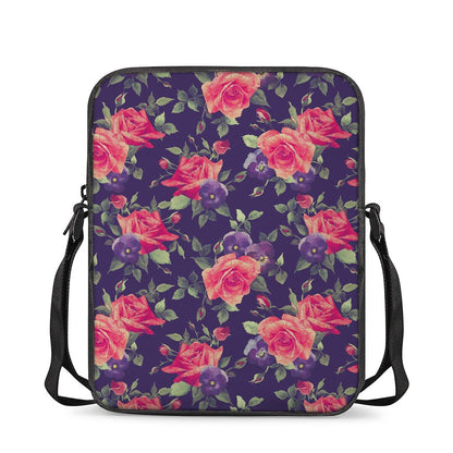 Rose Pansy Floral Flower Pattern Print Rectangular Crossbody Bag