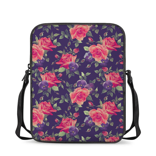 Rose Pansy Floral Flower Pattern Print Rectangular Crossbody Bag