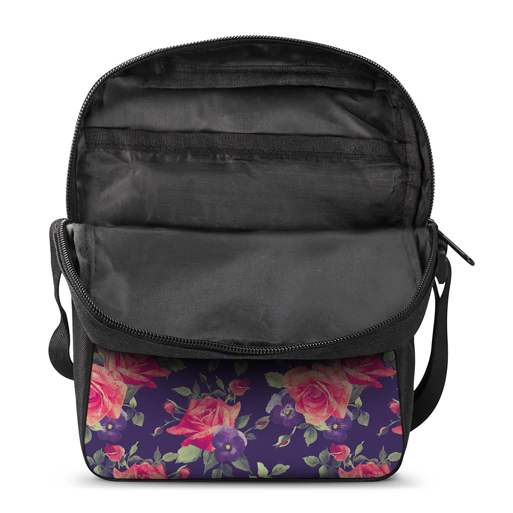 Rose Pansy Floral Flower Pattern Print Rectangular Crossbody Bag