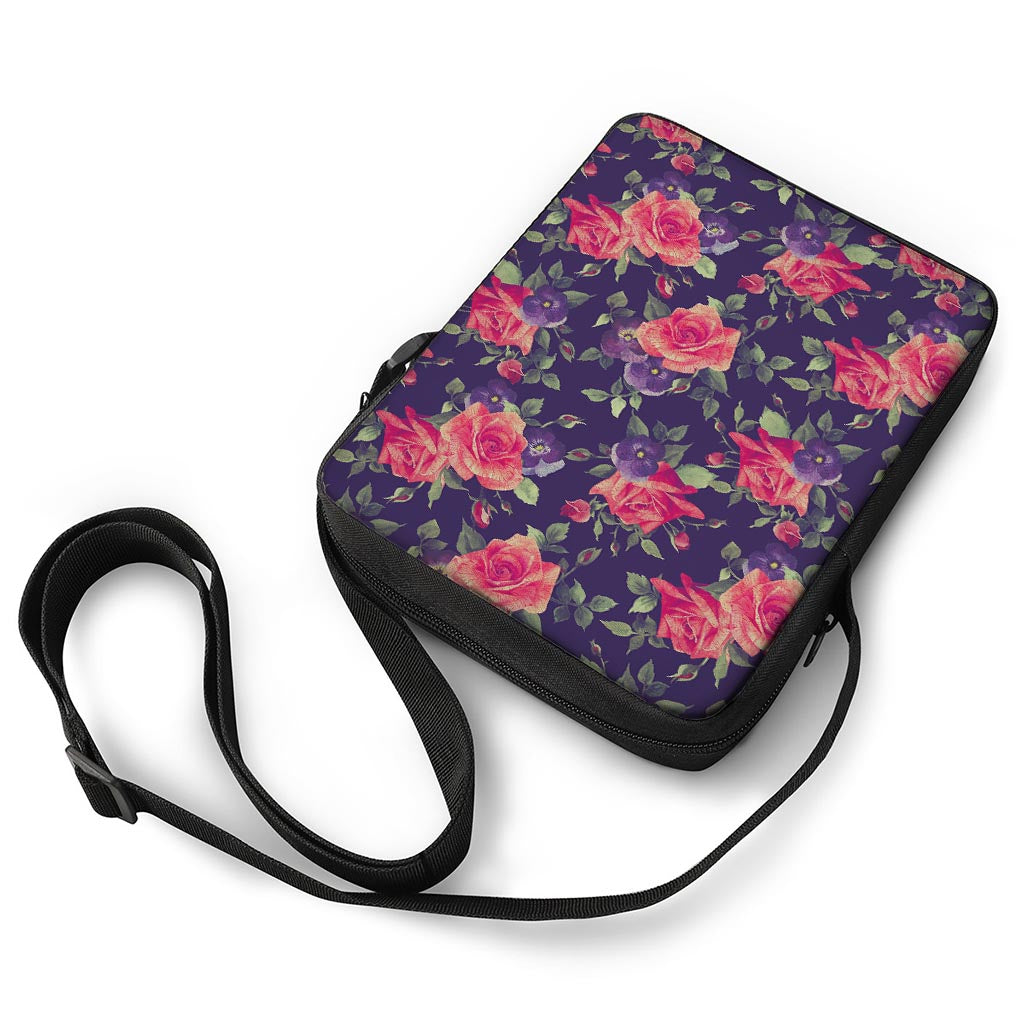 Rose Pansy Floral Flower Pattern Print Rectangular Crossbody Bag