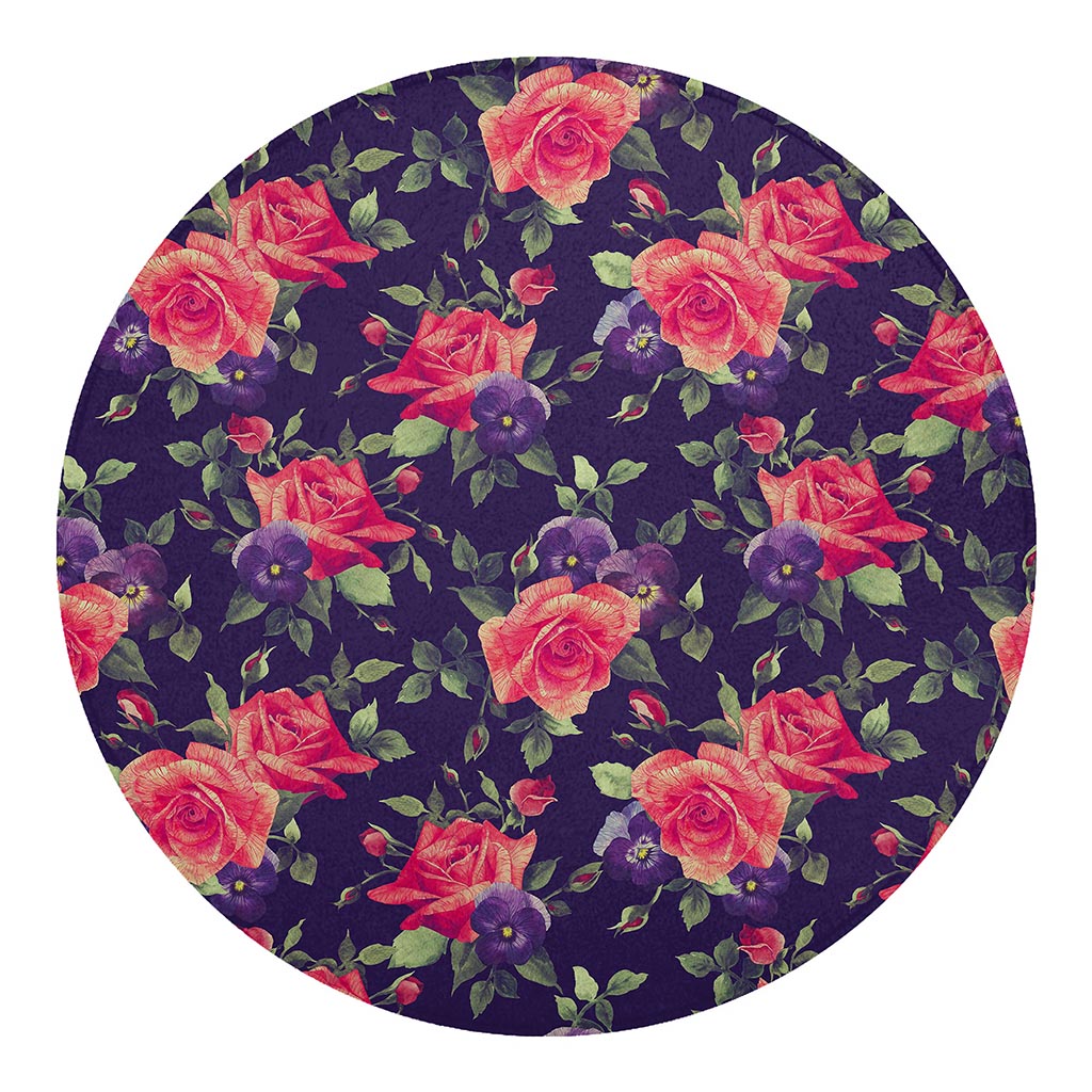 Rose Pansy Floral Flower Pattern Print Round Blanket