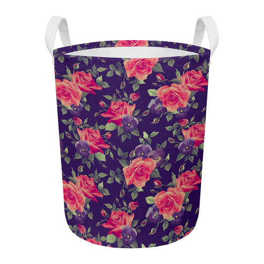 Rose Pansy Floral Flower Pattern Print Round Laundry Basket