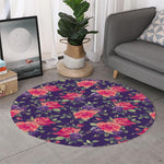 Rose Pansy Floral Flower Pattern Print Round Rug