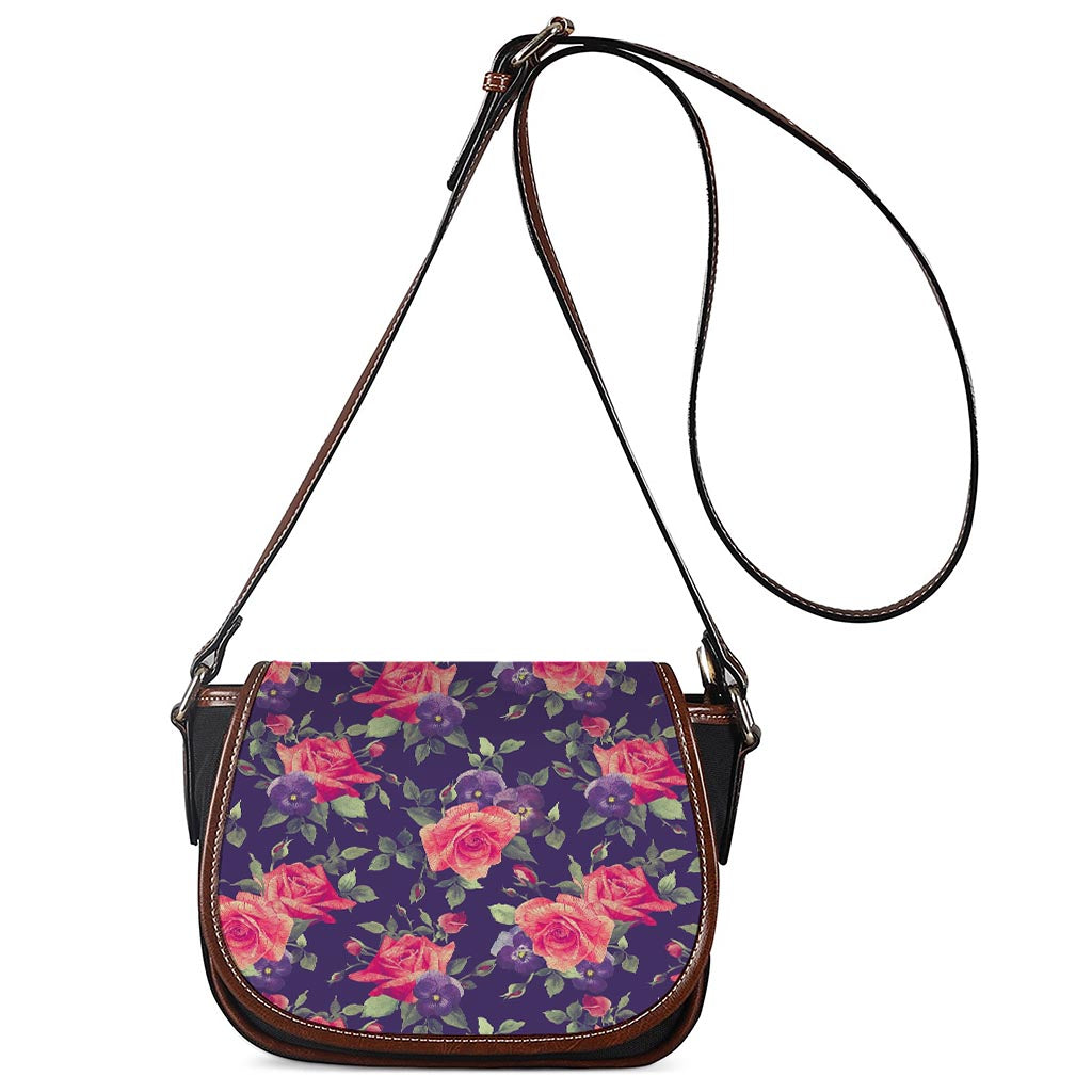 Rose Pansy Floral Flower Pattern Print Saddle Bag