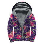 Rose Pansy Floral Flower Pattern Print Sherpa Lined Zip Up Hoodie